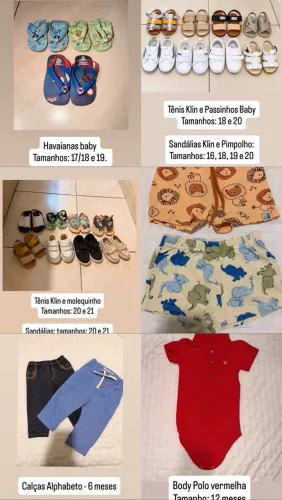 Lote com 130 peças roupas e sapatos 3 a 12 meses