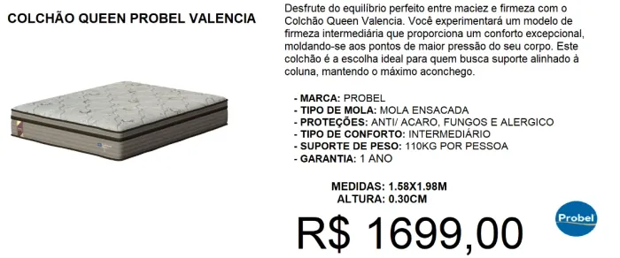 Colchão queen molas probel valencia - frete gratuito