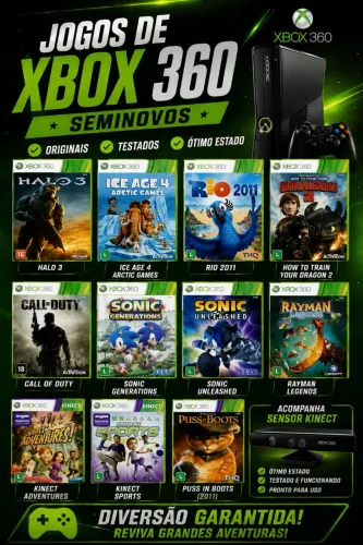 (Kit completo) Jogos xbox mais sensor kinect semi novo aceito cartão ate 4x