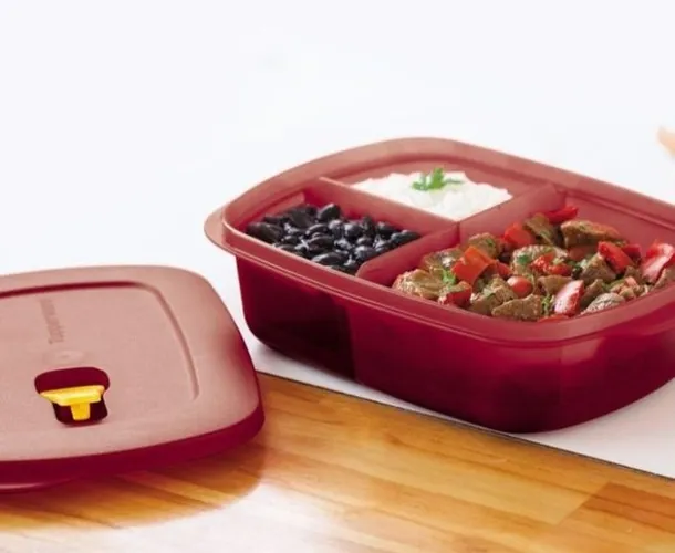Cristalwave marsala de 1l com divisórias tipo marmita Nova Tuppeware