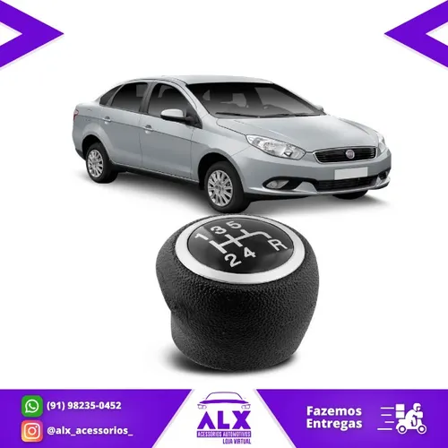 Manopla Bola Câmbio Fiat Grand Siena - Preto Aro Cromado - NAT - Fácil instalação