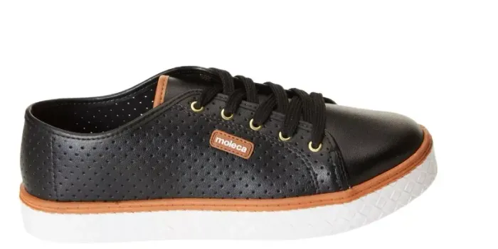 Tênis Feminino Casual Com Microperfuros Preto Moleca