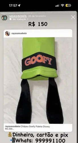 Chápeu Goofy Pateta Disney R$ 150 