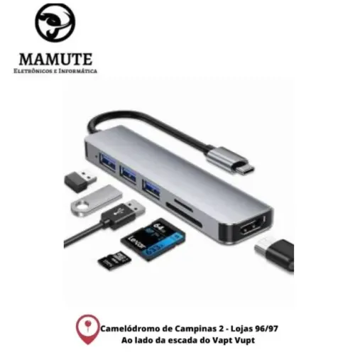 Adaptador Hub 6x1 Usb C Pd Tipo C Hdmi 4k Compatível Macbook
