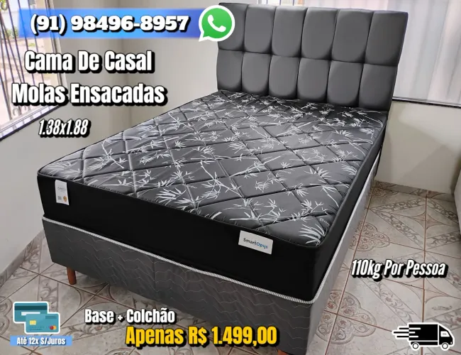 Cama de Casal Molas Ensacadas 1.38x1.88 - SmartOpus