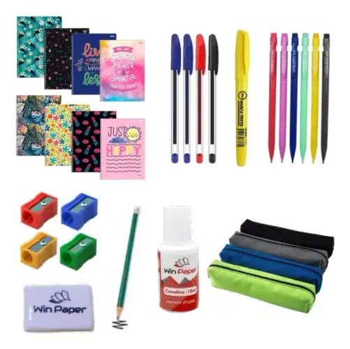 Kit 12 Itens Material Escolar Completo Ensino Medio Fundamental