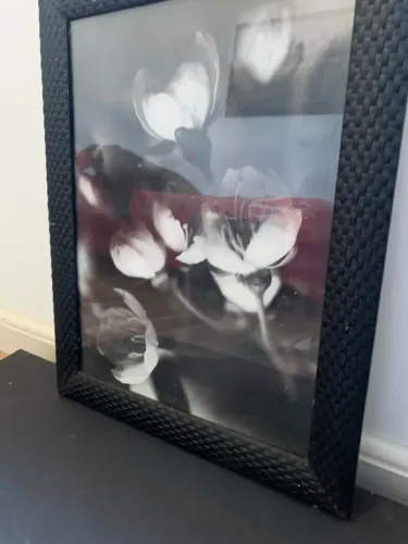 Quadro Decorativo Floral Preto e Branco - Moldura Preta