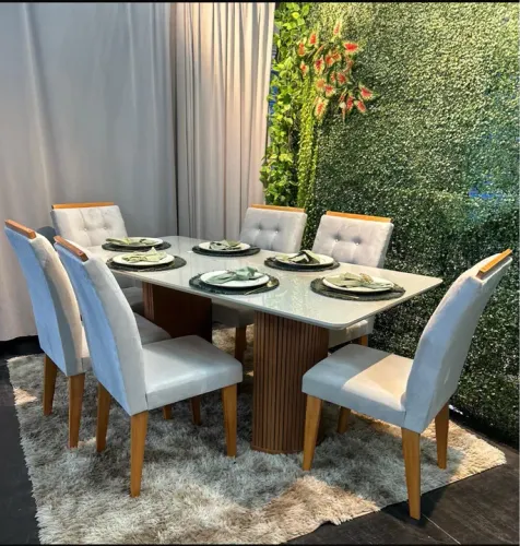 Mesa de Jantar Amanda 6 lugares cadeiras de madeira OFF White TM:1.60x90