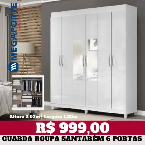 Guarda Roupa Casal 6 Portas 2 Gavetas com Espelho (Novo) Entrega Grátis!