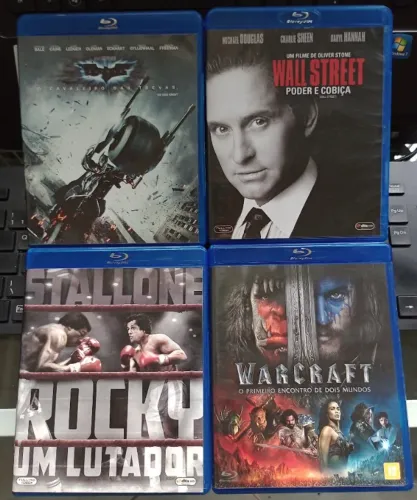 Lote 4 x Wall Street, Batman Cavaleiro das Trevas, Rocky e Warcraft Blu-ray Originais