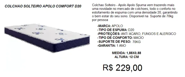 Colchão de solteiro d20