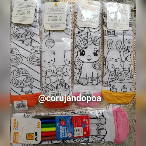 Kit meias divertidas pra colorir pintar