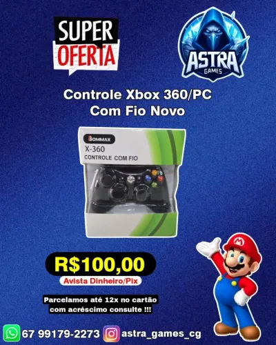 Promoção Controle Xbox 360 e PC Com Fio Novo - Astra Games