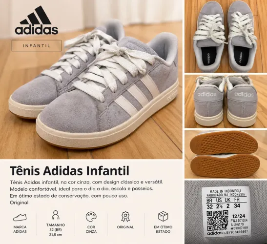 Tênis Adidas Infantil Cinza em Camurça - Original