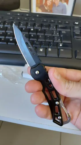 (Novo)Canivete Bolso Aço Inox Com Mosquetão Camping Pesca Caça
