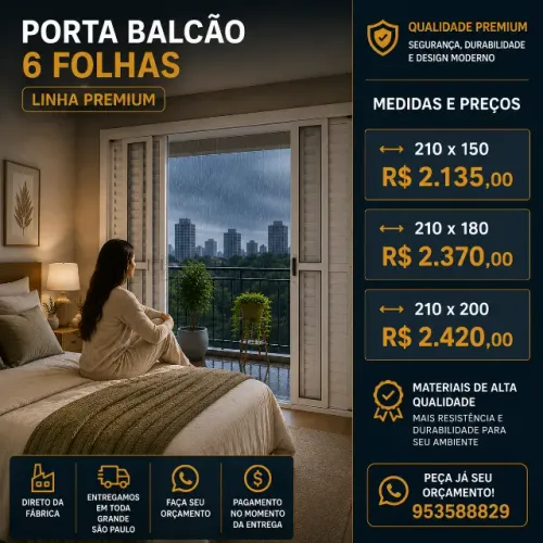 Porta Balcão 6 Folhas Alumínio Premium Direto da Fábrica