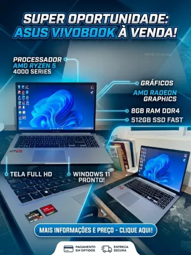 ASUS Vivobook Ryzen 5 8GB 512GB SSD Windows 11 - Como Novo com Caixa