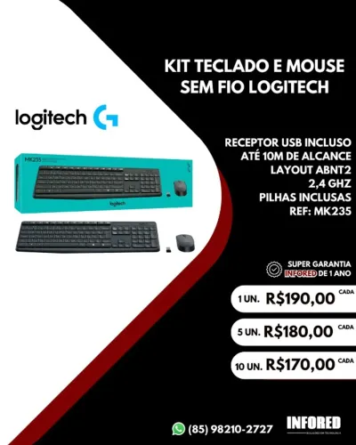 Kit Teclado e Mouse Sem Fio Logitech MK235