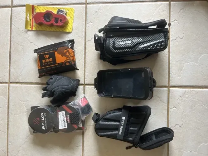 Kit acessórios de bike - balaclava, fita de guidão, bolsa de selim e suporte de celular