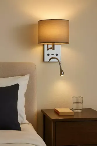 [NOVO] Arandela Melina Hevvy Cinza c/ USB e LED Articulado Leitura