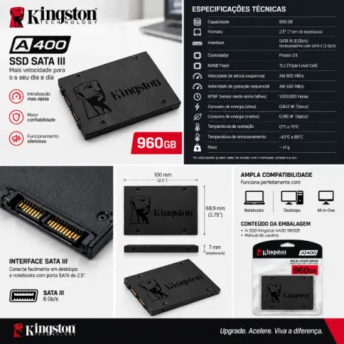Ssd Kingston A400 960gb 2.5 Sata Iii - Sa400s37/960g