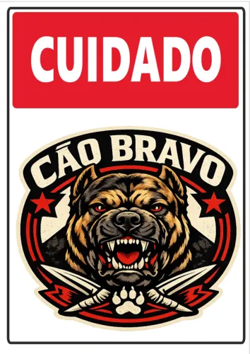 Placa Cuidado Cão Bravo 19x30 com ilhõs para fixação