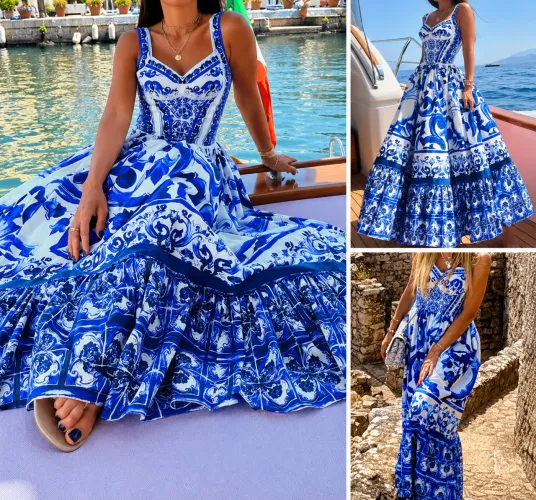 Vestido Longo Estampado Azul e Branco | Veste do 38 ao 44 | Excelente estado
