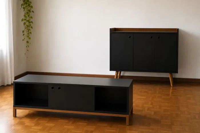 Conjunto Rack + Aparador Buffet Preto Fosco | Design Minimalista | Excelente Estado