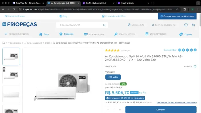 Ar-Condicionado Split Hi Wall Vix 24.000 BTUs - 220V  Ar-condicionado em excelente estado 