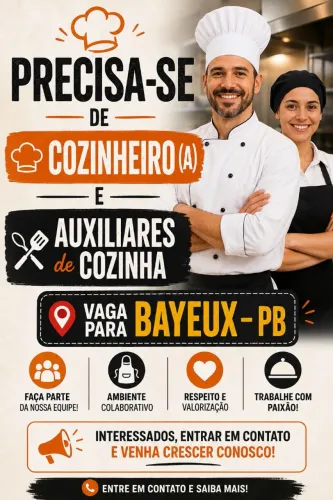 Contratação de cozinheiro(a) e auxiliares de cozinha .