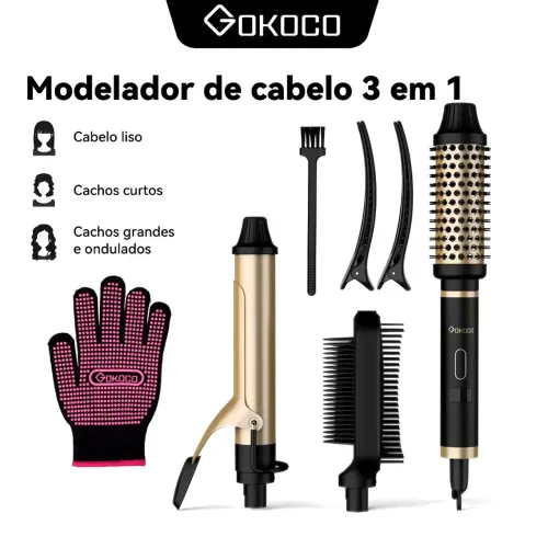 GOKOCO 3 Em 1 Modelador De Cachos Aparelho Cabelo liso  Cachos Curtos E Grandese Ondulados