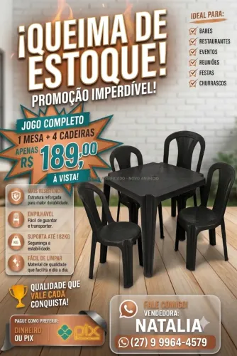 Cadeira Plástico C/ Mesa 70x70 - Jogo Completo