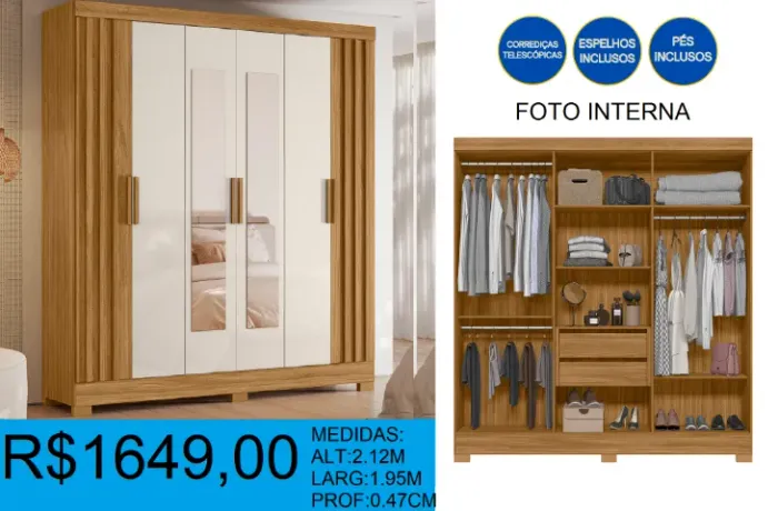 Roupeiro- valencia - com espelho - compre hoje e receba em até 72 horas 