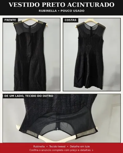 ? VESTIDO PRETO ACINTURADO | Rubinella | Pouco usado | Tamanho 36