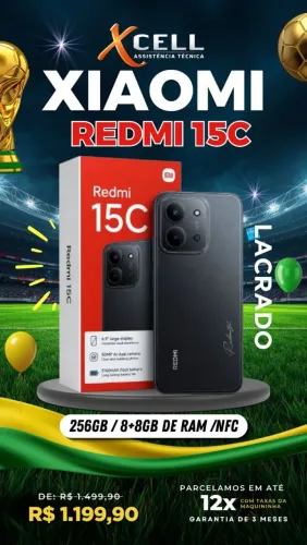 Redmi 15C - aparelho lacrado com capinha pelicula e carregador