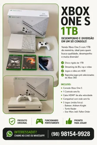 VENDO XBOX ONE S 1TB COM 3 JOGOS INCLUSOS