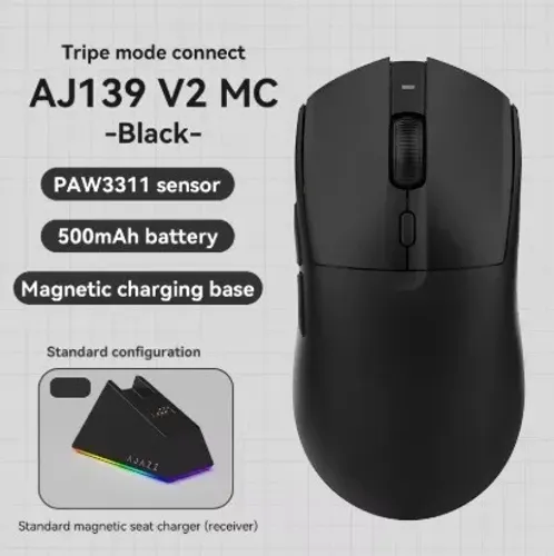 Mouse Gamer Sem Fio Tri MODE AJAZZ AJ139V2 Branco/Preto c/Dock Magnetica. Entrega Gratis