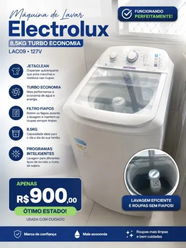 Máquina de Lavar Electrolux 8,5kg LAC09 - 127V