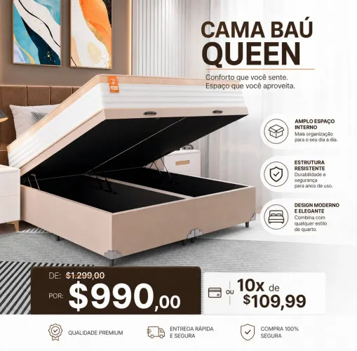 Cama Baú Queen direto de fábrica