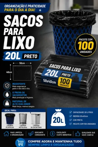 100un Sacos Para Lixo 20l 50x40 ( LEIA O ANÚNCIO)