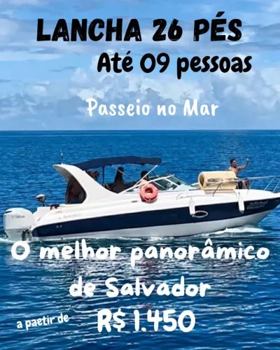 LANCHA 26 PÉS ATÉ 9 PESSOAS Baía de Todos os Santos
