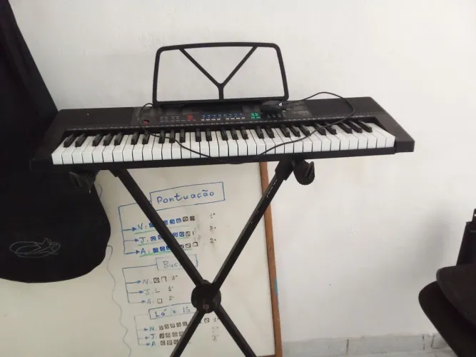 TECLADO MUSICAL NEW TC 161 COM SUPORTE  E ALGUMAS TECLAS SEM FUNCONAR