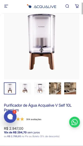 Purificador de Água Acqualive V Self 10L Premium