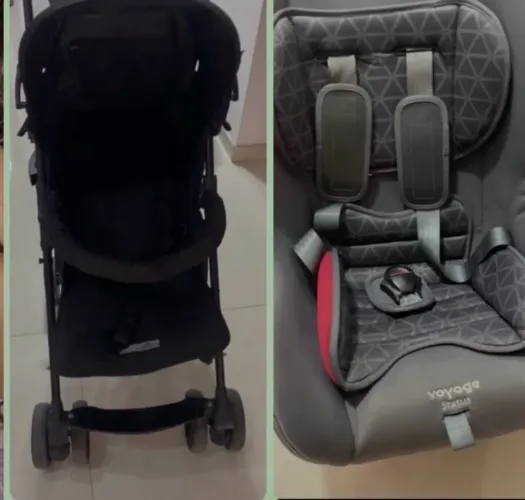 Cadeirinha de carro e carrinho de passeio infantil