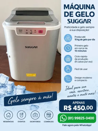 Máquina de fazer gelo Suggar- Até 15 kg por dia