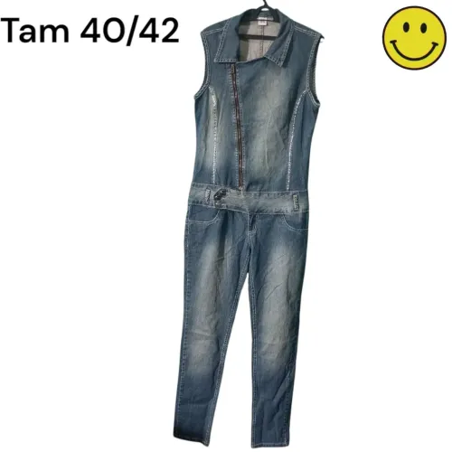 macacão feminino regata estiloso jeans bazar brechó mulher