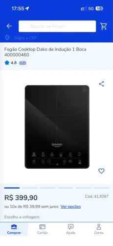 Fogão Cooktop Dako de Indução 1 Boca 400000460
