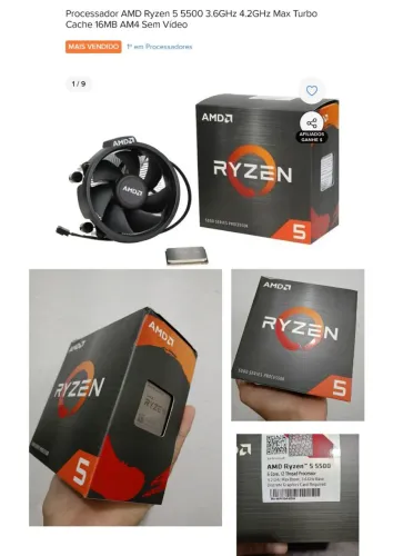 Processador AMD RYZEN 5 5500 4.2 GHz Max boost, 3.6 GHz base sem vídeo integrado.