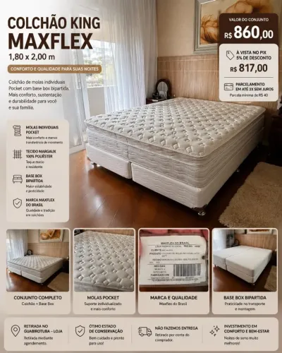 COLCHÃO KING MAXFLEX + BASE BOX - 1,80 x 2,00 m