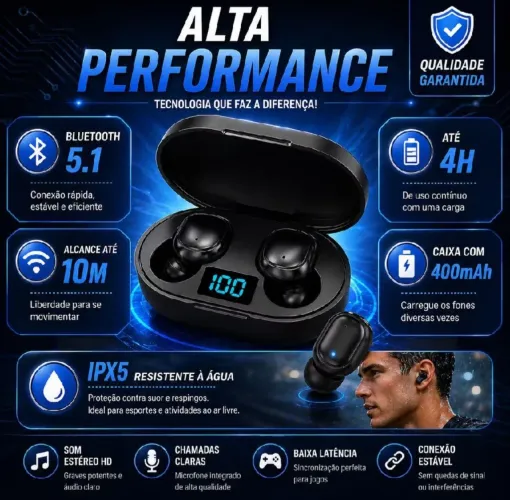 Fone de ouvido Bluetooth